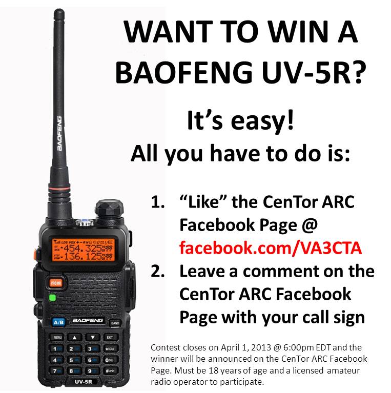 CenTor Central Toronto Amateur Radio Club ham Baofeng UV-5R Giveaway contest dual band HT VA3XPR