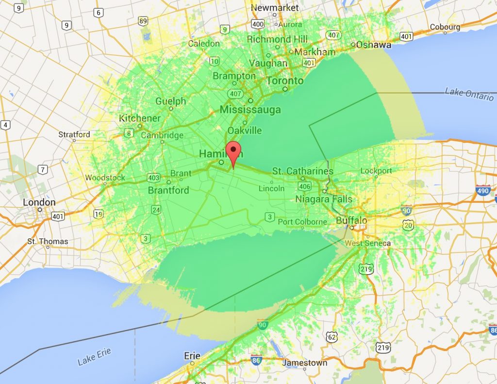 VE3UHM Coverage map Ontario DMR Hamilton DMR-MARC ham radio amateur