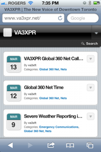 VA3XPR Mobile website iPhone iPod Touch Android BlackBerry Palm Toronto amateur radio repeater